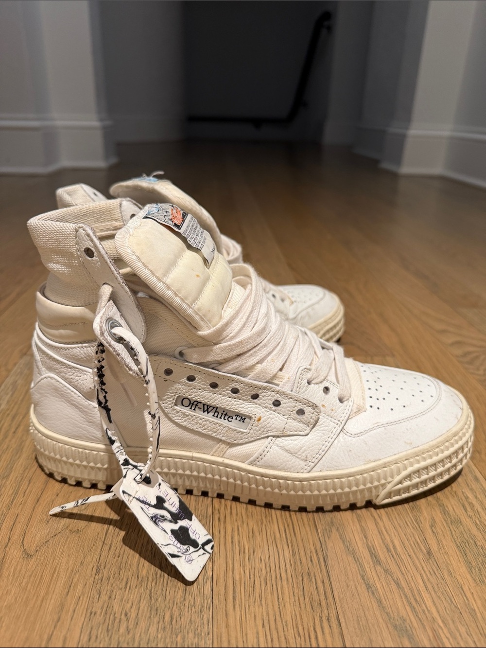 Off-White Cream High-Top Sneakers with White Tag